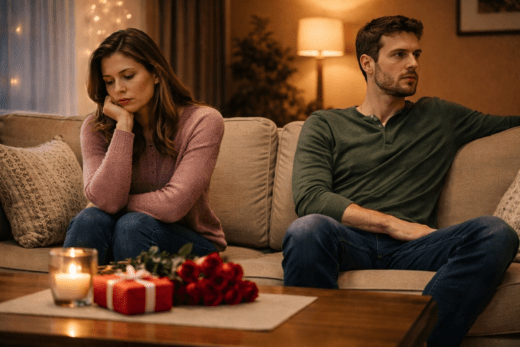 Couple sitting apart on Valentine’s Day during a struggling marriage